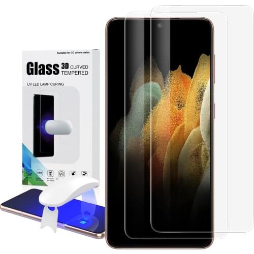 Screen Protector with Fingerprint Unlock for Samsung Galaxy S21 S21+ S21Ultra 5GUV Glass Film Full Cover 3DCurved Tempered Glass