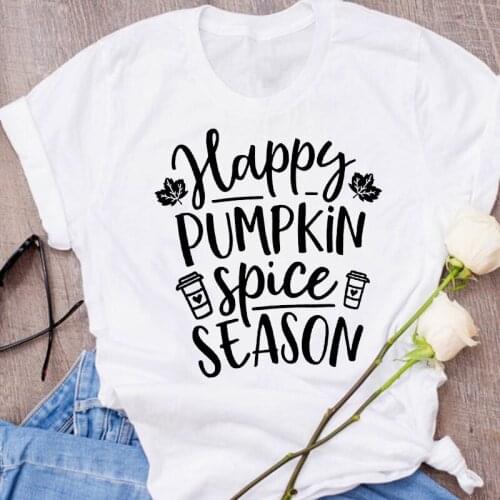 Women Graphic Letter Pumpkin Spice Thanksgiving Autumn Fall Halloween Clothes Lady Tees Tops Female T Shirt Womens T-Shirt
