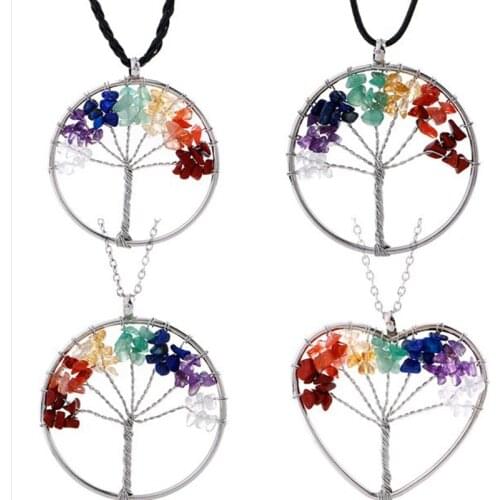 7 Chakra Quartz Natural Stone Tree of Life pendulum Pendant Necklace for Women Healing Crystal Necklaces Pendants Reiki Jewelry
