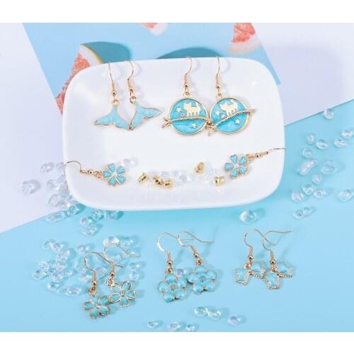 Ocean Sky Blue Acrylic Stud Earrings Fashion Star Leaves Stone Starfish Ear Clip For Women Party Accessories Girl Gift