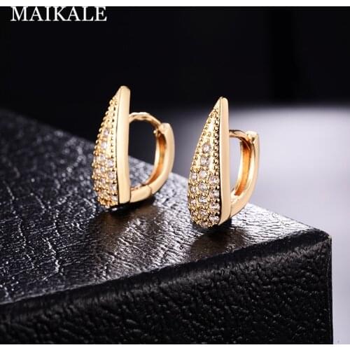 MAIKALE Classic Stud Earrings Zirconia Water Drop Shape Gold Silver Color Korean Earrings For Women Send Friend Gift Wholesale