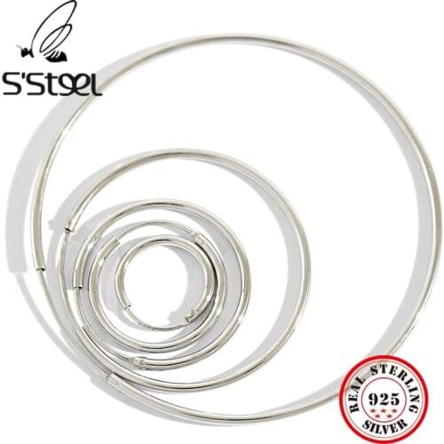 SSTEEL Round Circle Hoop Earrings Korean 6 Size Pendientes Plata De Ley 925 Mujer Brincos Para As Mulheres Silver 925 Jewelry