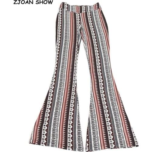 2019 Ethnic Geometric Print Flare Pants Women Bohemian Tribal African Print Long Trousers Bell Bottom Leggings Hippie Pants