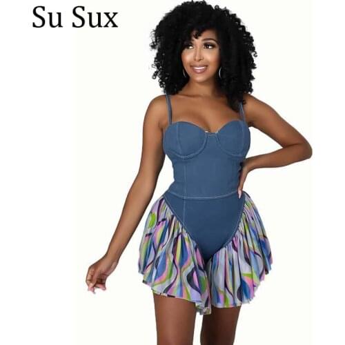 Sexy Jeans Patchwork Jumpsuit Women Bodycon Sleeveless Backless Zipper Rompers Partyclub Vestidos Denim 2021 Summer