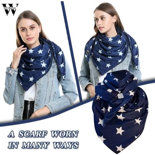 2020 Women Scarf Fashion Star Print Button Soft Wrap Casual Winter Warm Scarves Triangle Shawls Pashmina bandana Cashmere scarf