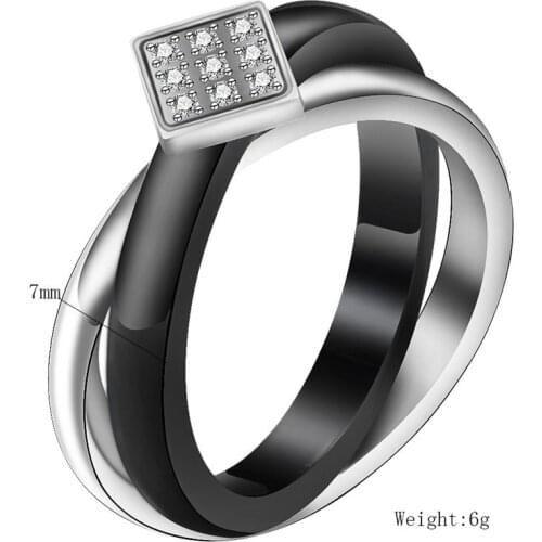 2021 Fashion jewelry female Crystal from Swarovskis Titanium steel cross black ceramic Womens micro-set zircon ring Fit Party