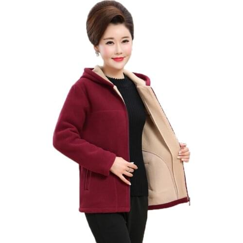 Winter jacket womens hooded jacket top Fleece warm jacket mother middle-aged elderly Sweatshirt cardigan Plus Size 5XL Overcoat