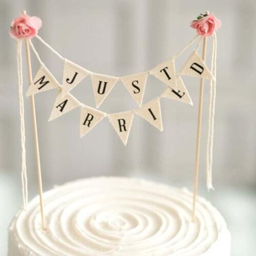 1 Set New Arrival JUST MARRIED Love Flag Wedding Cake Topper Set for Wedding Party Decoration Cake Decor Supplie