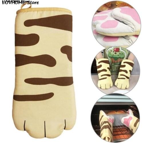 1PC 3D Cartoon Cat Paws Oven Mitts Long Cotton Baking Insulation Gloves Non-slip Cute Microwave Heat Resistant Kitchen Gloves