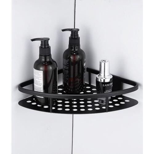 1pc Black Bathroom Corner Shelf Space Aluminum Shower Caddy Rack Wall Mounted Toilet Storage Rack Bathroom Accessories Organizer