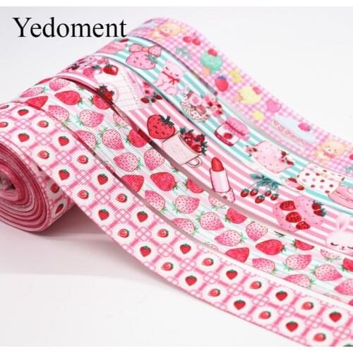 10 Yards Grosgrain Ribbon Strawberry Cake Printed Ribbon 1" 25MM For Hair Bows DIY Crafts Handmade Accessories M19062601