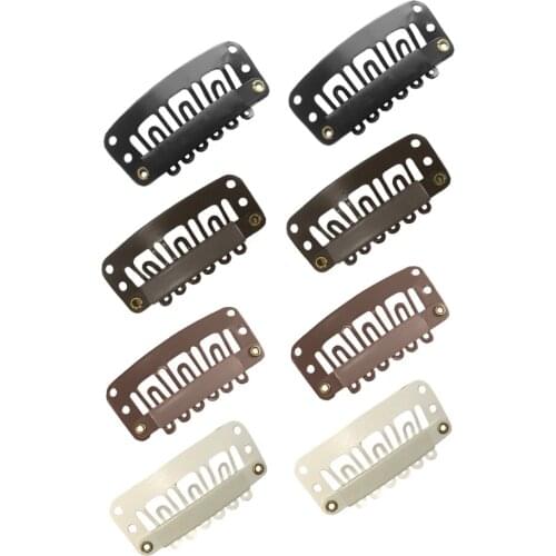 100pcs 3.3cm 6 teeth U Shape Snap Clips For Hair Extensions Wig Berets Cap Fix Clip-on Clips With Rubber BB Clips For Toupee DIY