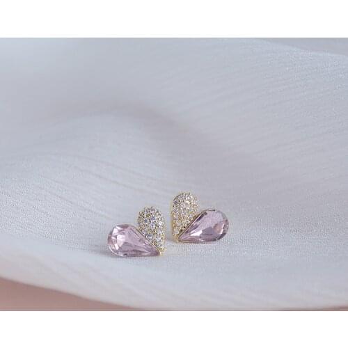 14k Real Gold Plated Fine Jewelry Micro-inlaid Zircon Love Stud Earrings for Woman Simpl Small Peach Heart-shaped Daily Earring