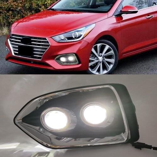 2PCS Car DRL Lamp LED Daytime Running Light Fog lamp cover Waterproof For Hyundai Accent Solaris 2017 2018 2019 2020