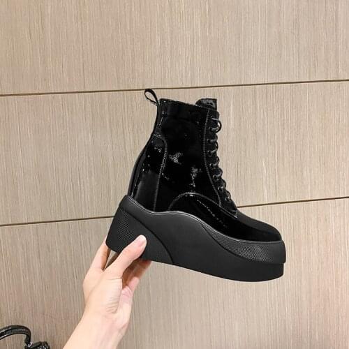 2020 New winter Japan South Korea ankle Women boots Genuine leather 8cm wedges Fashion boots black Women shoes High help