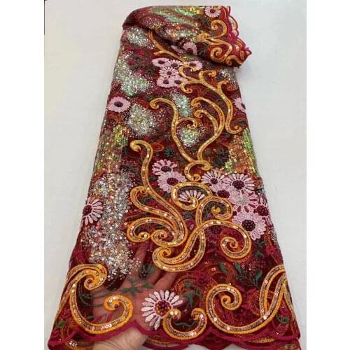 2021 Luxury Sequins Flower Embroidery With Manual Beaded High Quality French Africa Mesh Lace Fabric For Bridal Dress Party Net