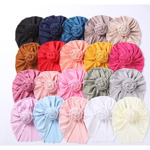 2021 Cute Flower Baby Hat Soft Cotton Baby Girl Hat Turban Infant Toddler Newborn Baby Cap Bonnet Headwraps Kids Beanie Headband