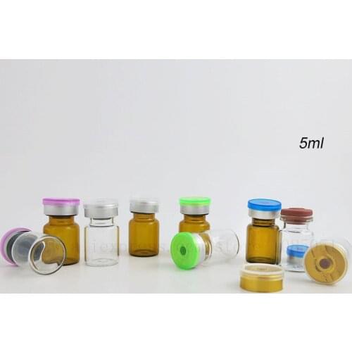 30pcs 5ml 1/6oz Small Glass Injection Bottle Transparent Amber Vial Flip Off Cap Liquid Medicine Bottles Container