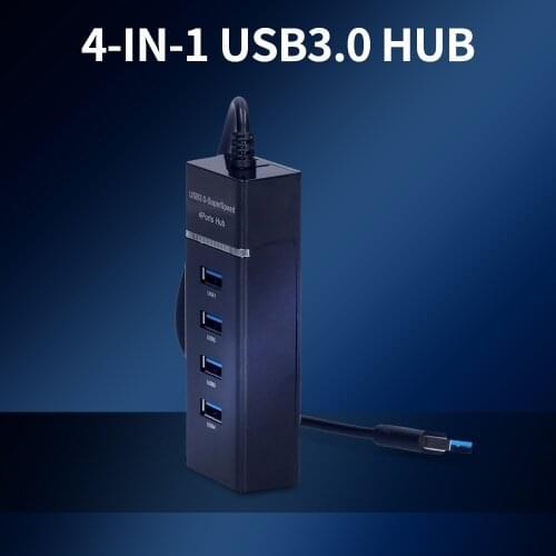 4-in-1 High-speed USB3.0 Hub USB3.0 Converter Support USB Fan Mouse Keyboard Mobile Hard Disk U Disk for PC Laptop Black Hub