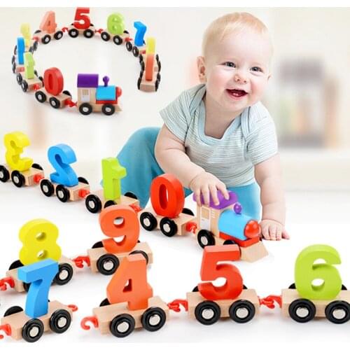1 Set Wooden Train Preschool Toy Preschool Baby Wooden Geometric Matching Stacking Train Block Learning Toys
