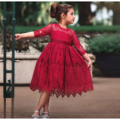 Kids Dresses For Girls Girl Lace Embroidery Princess Dress Kids Long Sleeve Elegant Bow Christmas Dress Children Clothing