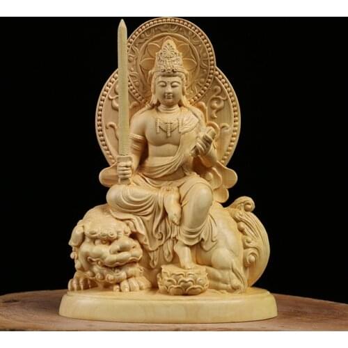 Estatua de Buda de 12CM con tallado de madera del zodiaco, estatua del zodiaco, Wenshu, Puxian, Bodhisattva, Buxus, Kuan, Yin