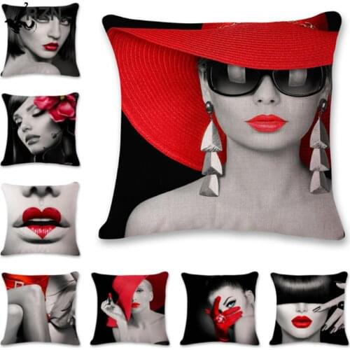 European and American Female Modern Lady Cushion Cover Decorative Pillow Cover Home Decor Cotton Linen Pillowcase 45x45cm