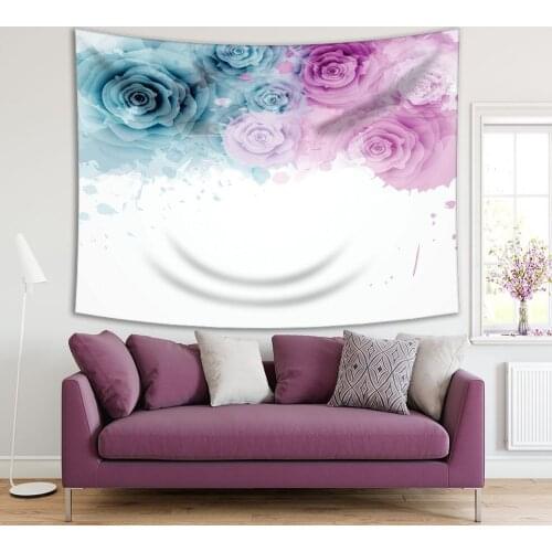 Tapestry Roses Abstract Watercolor Modern Painting Style Artwork Fuchsia and Blue