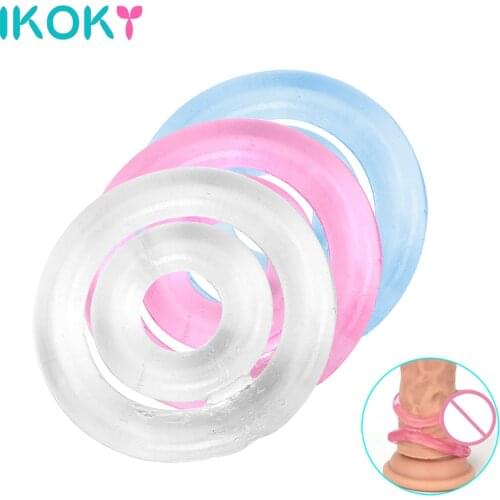 IKOKY Cock Ring Sex Toys for Men Enlargement Delay Ejaculation Extender Male Penis Ring Silicone Double Collars Color Random