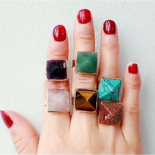 KOMI Fashion Rings Cone Natural Stone Rings Amethysts Agates Turquoise Women Party Wedding Open Rings E40316