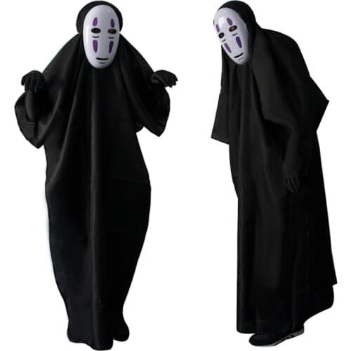 Cosplay Costume No Face Man Spirited Away Costume with Mask gloves for Halloween Costume Anime Miyazaki Hayao Faceless Cloak