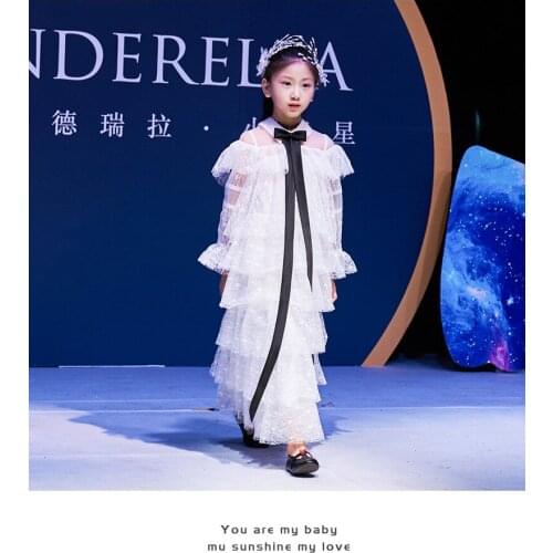 Caustom made lace layered dress children girls party dress