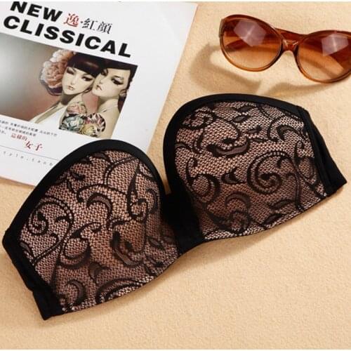 Lace Strapless Bra Slip-proof Gathered Invisible Underwear Sexy No Rims Wrapped Chest Plus Size Bralette Off-shoulder Crop Top