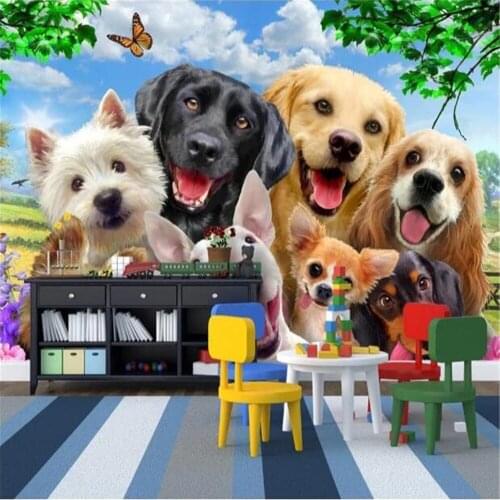 Milofi large mural cute cartoon grass group of dogs selfie like childrens room background wallpaper wall cloth background wall