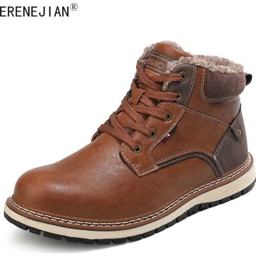 ERENEJIAN Hiking shoes men warm and velvet thick snow boots cotton shoes casual Martin boots winter footwear
