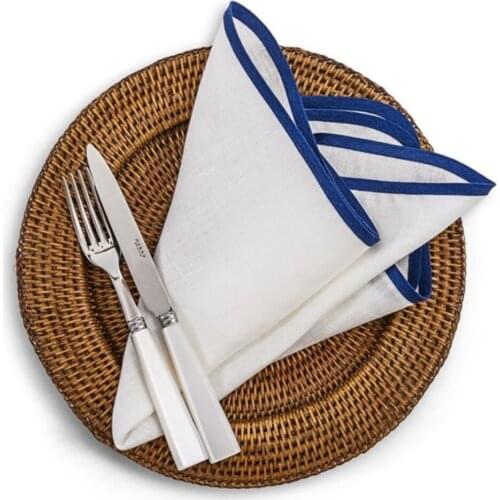 Natural Linen Table Napkin Set White Edges Navy Blue Quartet Dinner Napkins Soft and Comfortable Reusable Napkins Perfect Table Napkins/Grey Napkins for Family Dinners, Weddings. table decoration, dinindg style
