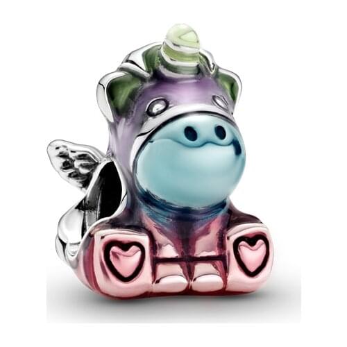 New Product 925 Sterling Silver Colourful Rainbow Bruno the Unicorn Charm Beads Fit Original pan Silver 925 Jewelry Making
