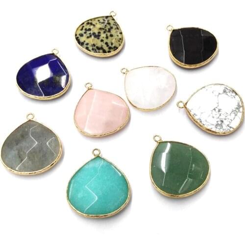 Faceted Natural Stone Charms Pendants Water Drop Shape Semi-precious Stones DIY for Necklace Accessories Jewelry Making 29x33mm