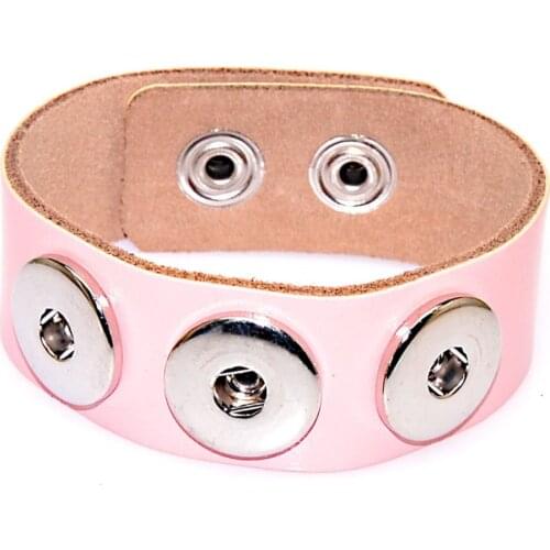 Wholesale Plain Color Diy Genuine Leather Wrap Charm Bracelet 3 Snap Button Charms Bracelets & Bangle For Women Gift