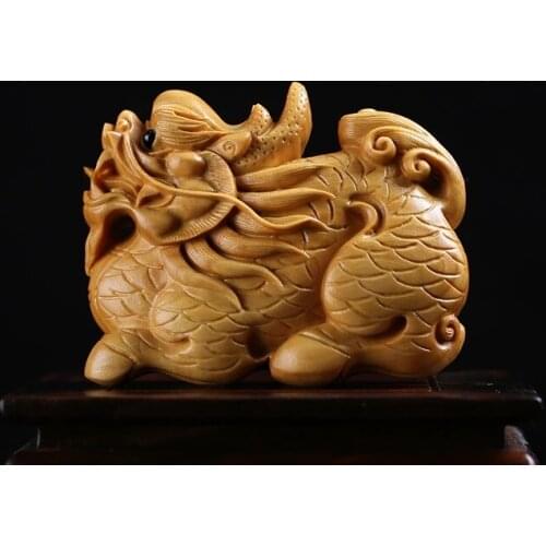 4.5CM Bag Hang Ornaments God Beast Unicorn Animals Boxwood Carving Solid Wood Car Pendant Car Decoration