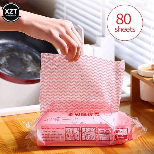 Convenient Type 1 Pack of 80 Disposable Rags, Kitchen Non-woven Fabrics Absorbent Non-oily Lazy Rags, Dish Cloth, Cleaning Towel