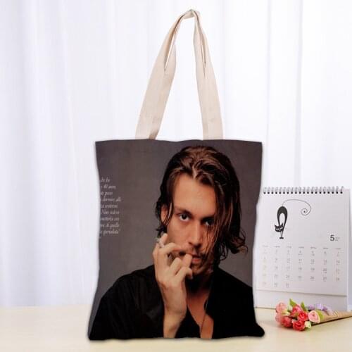 Custom Johnny Depp 02 Tote Bag Popular Foldable Shopping Bag Reusable Eco Large Unisex Canvas Fabric Shoulder Bag Tote 0331