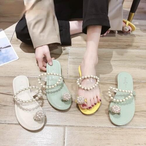 Summer Women Slippers Woman Rhinestone Flats Girls Beach Slides Ladies Outside Shoes Female Pearl Brand Mules Zapatos De Mujer