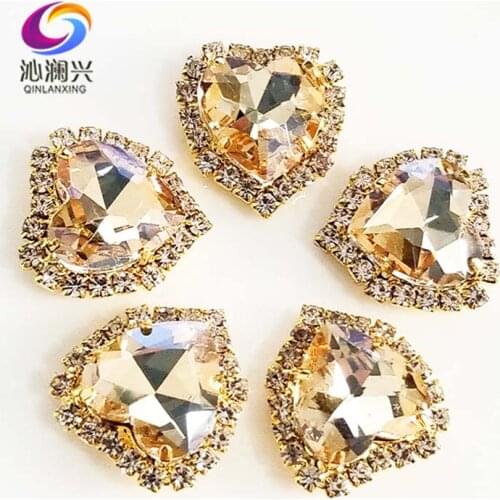 Golden champion heart shape Crystal glass buckle,gold bottom sew on rhinestones for Diy/jewelry accessories 12mm/14mm/18mm 10pcs