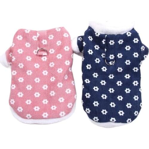 New Corduroy Dog Pet Coat Jacket Flowers Design Dog Cat Winter Warm Outfit Clothes Apparel