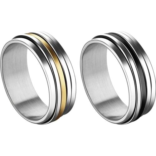 Rotatable Groove Finger Rings Black Silver Color Stainless Steel Spinner Rings For Men Charm Punk Classic Male Casual Jewelry