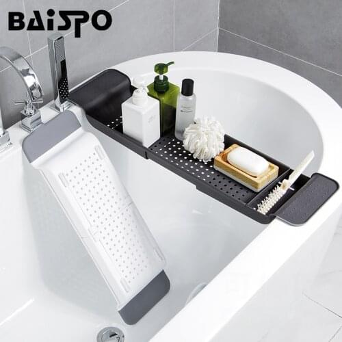 BAISPO Retractable Bathtub Storage Rack Bathroom Drain Shelf Kitchen Sorage Rack Multi-function Bathroom Accessories Sets