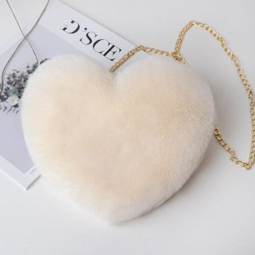2019 Women Fashion Heart Shaped Bag Female Chain Messenger Bag Plush Love Shoulder Crossbody Bag Valentines Day Gift