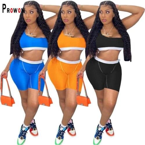 Prowow Two Piece Women Sport Suits Corset Tops Shorts Summer Jogging Fitness Outfits 2021 New Fmeale Traksuits Clothing Set
