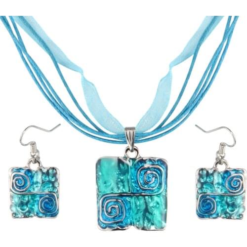 Fashion Jewelry Set 2020 Leather Chain Enamel Gem Necklace Set for Party Bridal Jewelry Sets Summer Jewelry Sets Women